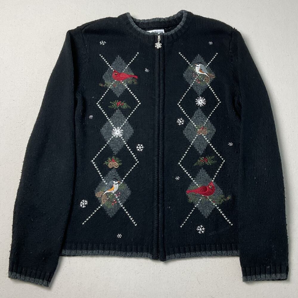 Crofts & Borrow Winter Holiday Embroidered Cardigan Sweater Womens Medium